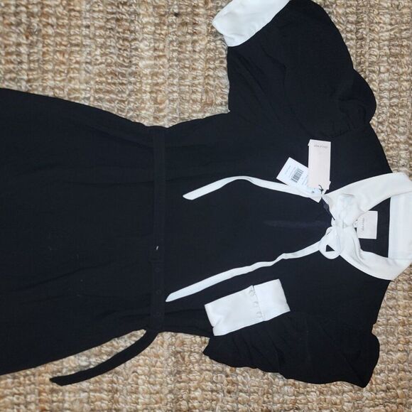 New Cinq à Sept Isabelle Short black Dress Ivory Collar & Tieneck Sz 10 MSRP 465 - Picture 7 of 15